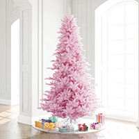 Colorful artificial Christmas tree in pink, white, black, and other designer colors
