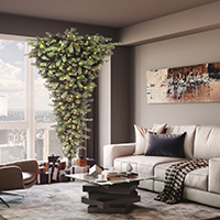 Unique shaped artificial Christmas trees including upside down, half wall, and arch styles