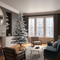 Flocked Sierra Christmas Tree in room
